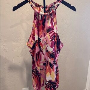 Milano Vibrant Tropical Hibiscus Floral Abstract Print Halter Neck Top